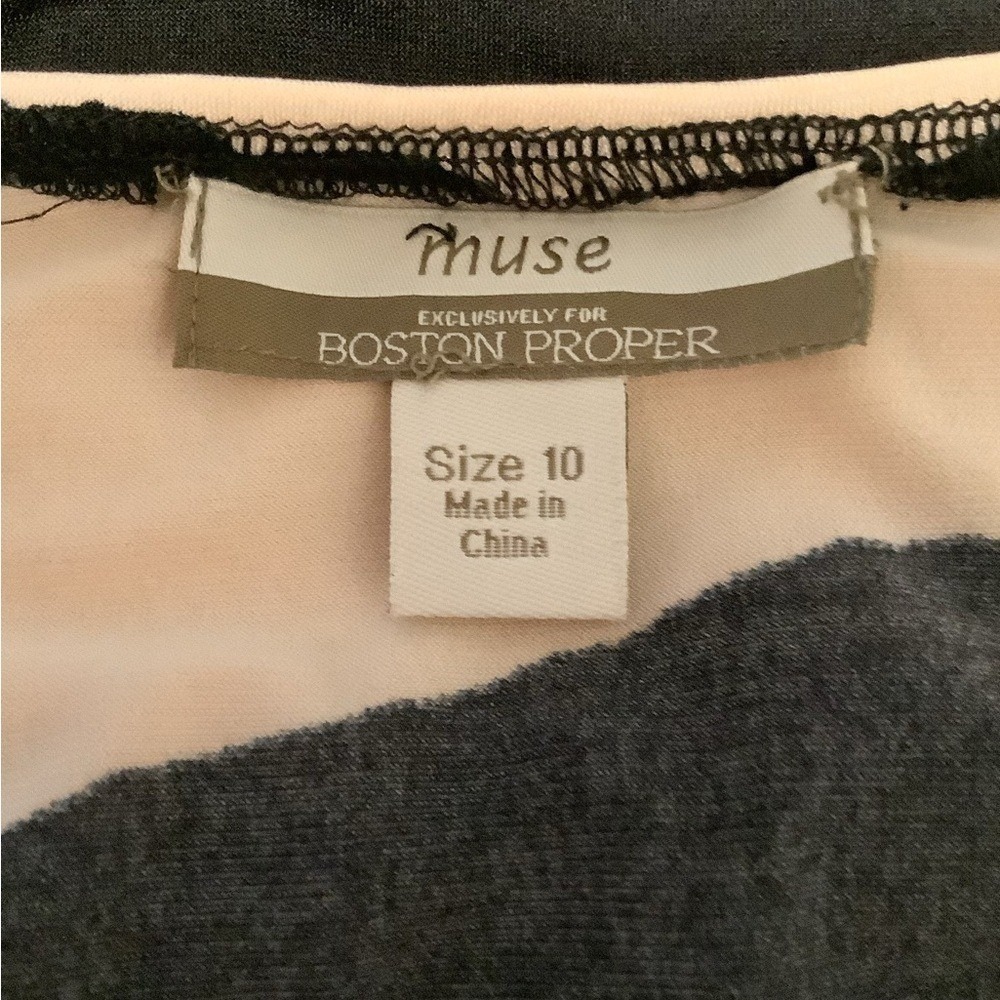 Abstract Print Maxi Dress Black Cream Layered Bodice Tie Back 837043 RN 58142 - Picture 9 of 12